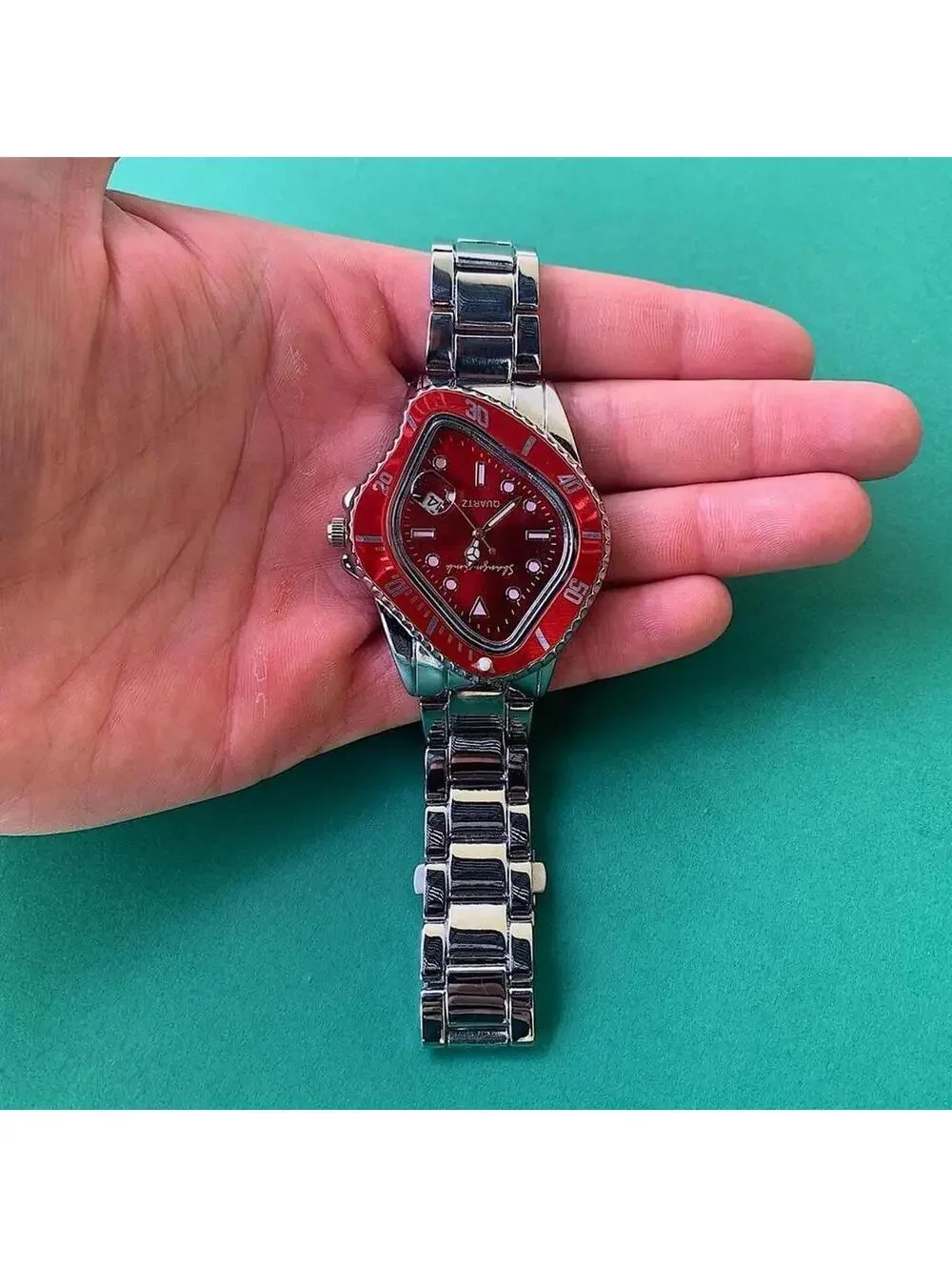 Cyber futuristic Red Face Silver Stainless Steel Y2k 2000s vintage style
